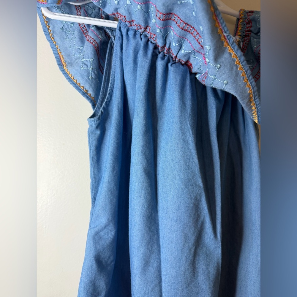 Available Blue Embroidered Chambray Boho Tunic Dress Size Large - Picture 6 of 9